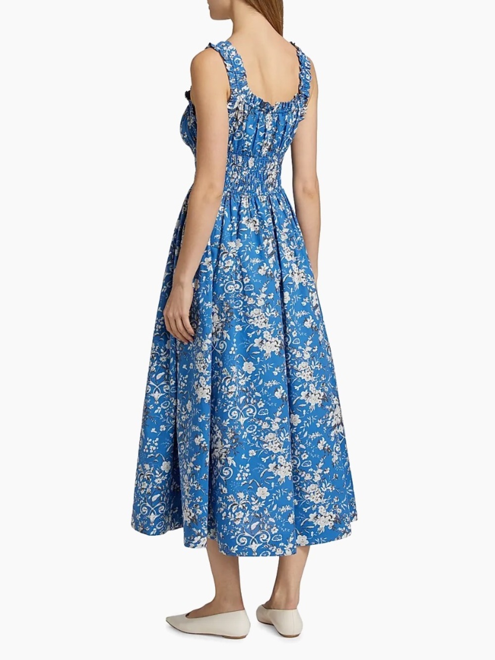 NWT Doen Emmaretta Cotton Poplin Smocked Midi Maxi Dress Jardins De La Fontaine - Picture 4 of 13